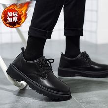 2025冬季加绒棉鞋男士休闲皮鞋大头鞋英伦工装鞋子黑色浅口潮男鞋