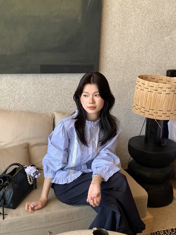 苏珊 韩系蕾丝木耳边拼接2025早秋季新款减龄长袖衬衫上衣女TW635|undefined