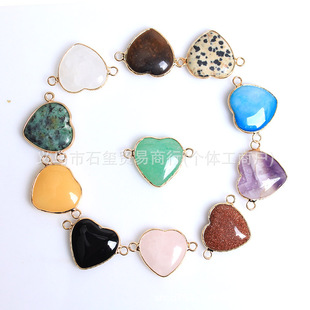 Natural stone edge gold double hanging hole peach heart love pendant DIY necklace bracelet accessories semi-finished products factory batch