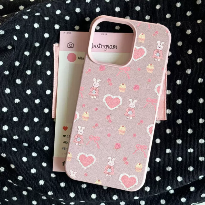 Phone case (Apple iPhone15, iPhone15 Pro) lychee pattern pink, shockproof fall protection