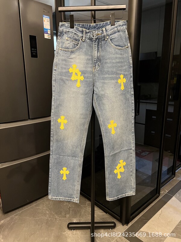 25 正しいバージョン CH クロウクロスレザー刺繍ウォッシュジーンズカップルルーズデニム卸売ドロップシッピング|undefined