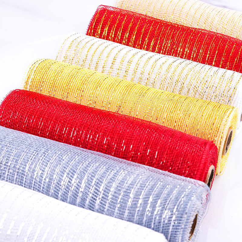 PP网布塑料纱网圣诞树装饰鲜花包装DIY花环网纱卷10码金丝拉花网