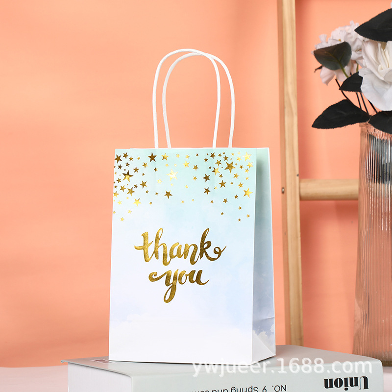 Fabricante en stock transfronterizo negro Gracias bronceado bolsa de papel Portátil Bolsa de cartón negro cuerda de papel bolsa de regalo