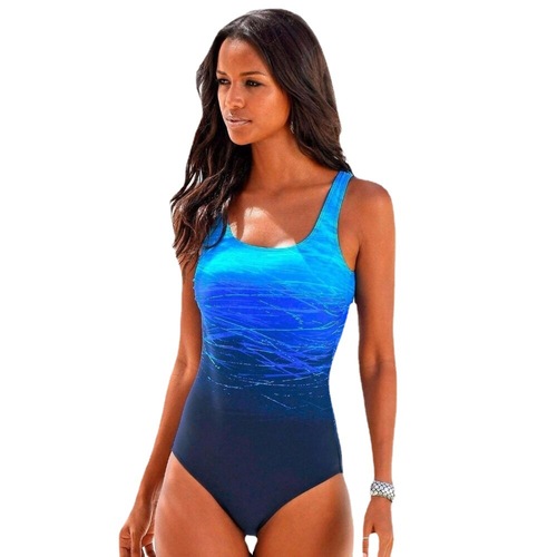 Ladies Sexy Backless One-piece Swimsuit European and American Plus Size Graduated Print Swimwear