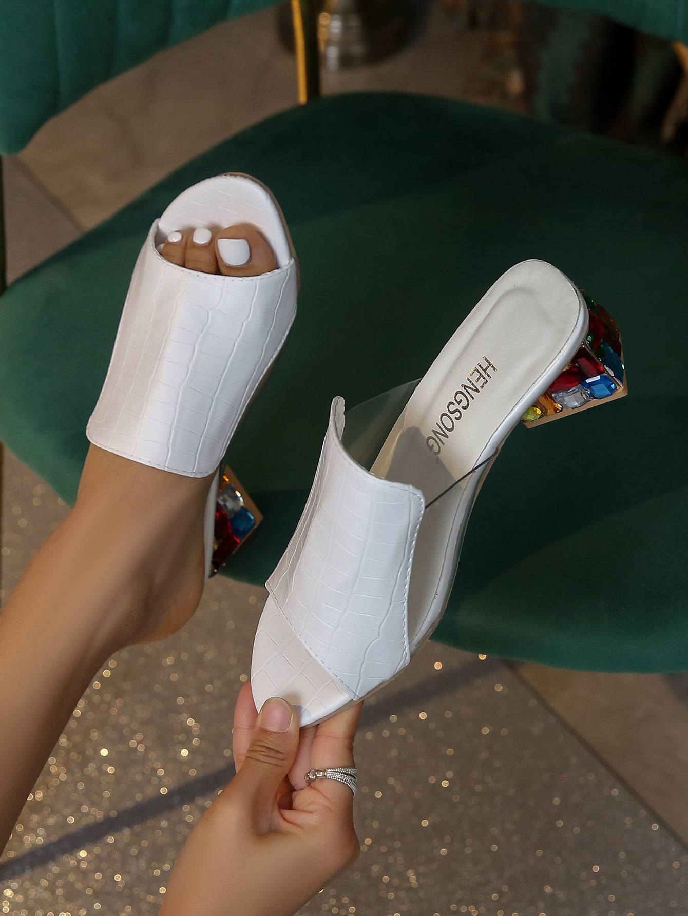 Women's Chunky Heel High Heels Summer plus Size Color Block Slip on Sandals Comfortable Casual Party Wedding Shoes_vogvips.com