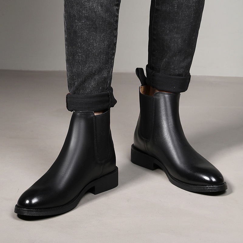 Men's Leather High-top Boots Pointed-toe Slip-on Chukka Shoes_voghion.com