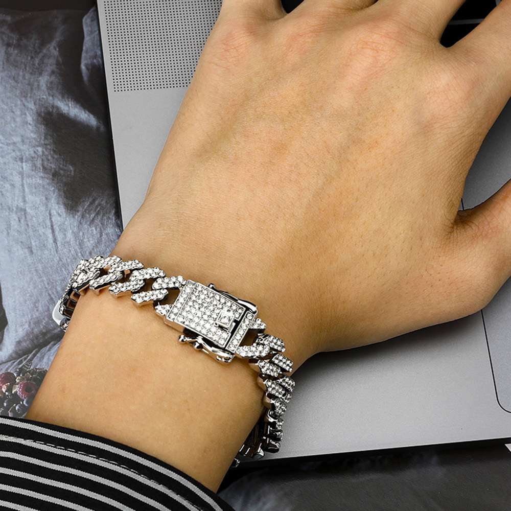 Cuban Link Bracelet For Men 15mm Full Diamond Hip Hop Style_voghion.com
