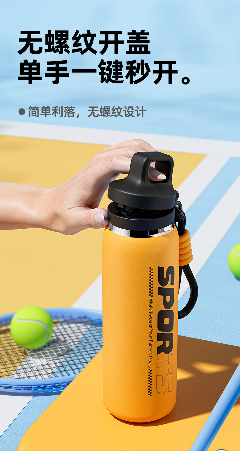 Neue Edelstahl-Isolierflasche mit One-Touch-Deckel, Outdoor-Trinkflasche, Fahrrad-Sportflasche, Schüler-Strohhalm-Becher