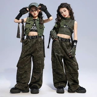 爵士舞女童服装迷彩马甲练功服套装女团风潮酷时髦少儿jazz演出服