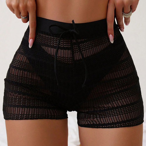 Alibaba Summer New Women's Swim Trunks 2024 Cross-border Solid Color Net Mesh Strappy Bikini Wholesale