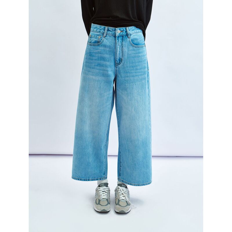 【识时黑标】New Retro Stone-Washed Cropped Pants Casual Loose Pure Cotton Jeans for Women V60191