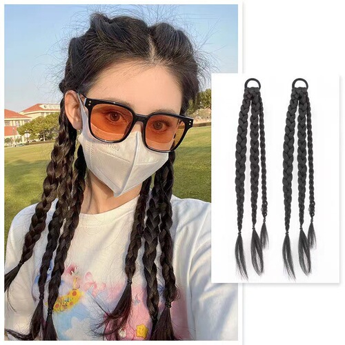 Sweet, Cool, and Spicy Girl's Wig Braids Simulation Boxing Braid Fishbone Ponytail Twisted Long Braid Internet Celebrity Style Wig for Women Dreadlocks