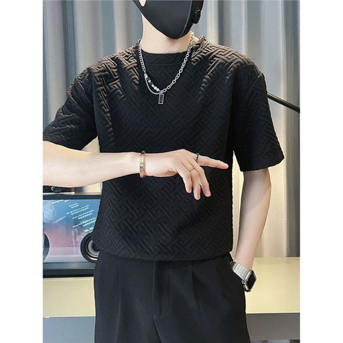 Fashionable trend brand half-sleeve high-end design 2025 summer men slim fit trendy versatile short-sleeve T-shirt for men