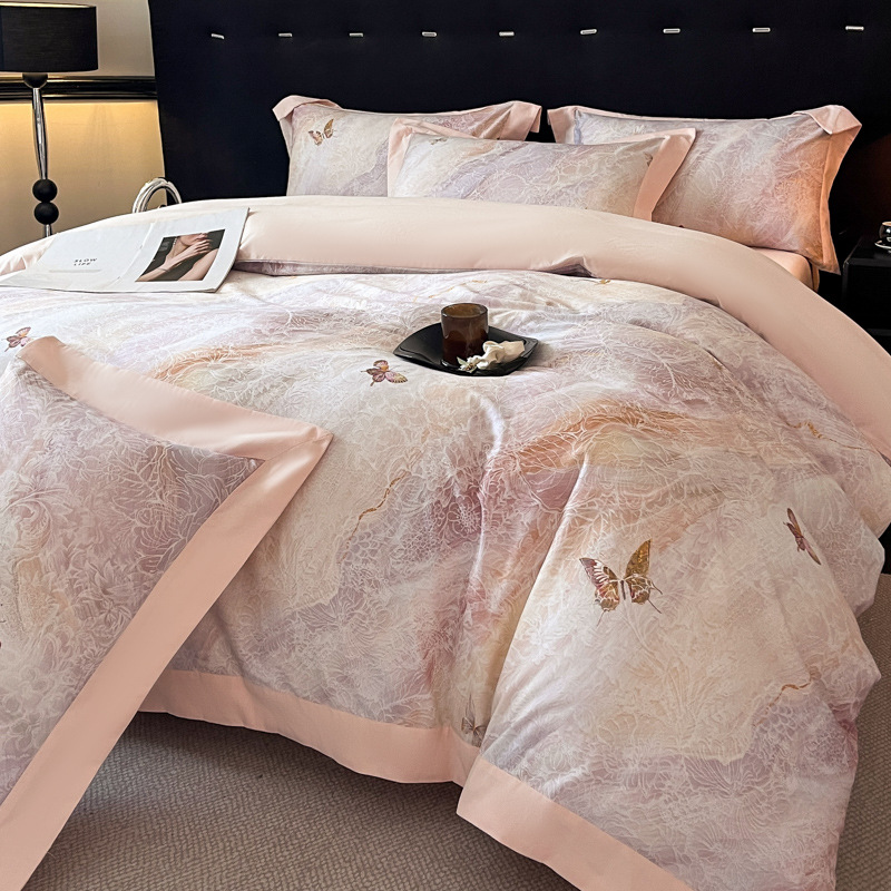 Light Luxury Autumn and Winter Long-Staple Cotton Brushed Four-Piece Set 100 Cotton Warm Bed Bed Sheetss and Quilt Covers Thickeneded Pure Cotton Bedding 4