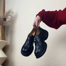 牛皮版~ 厚底松糕底深口乐福鞋女一脚蹬圆头复古小皮鞋百搭单鞋子
