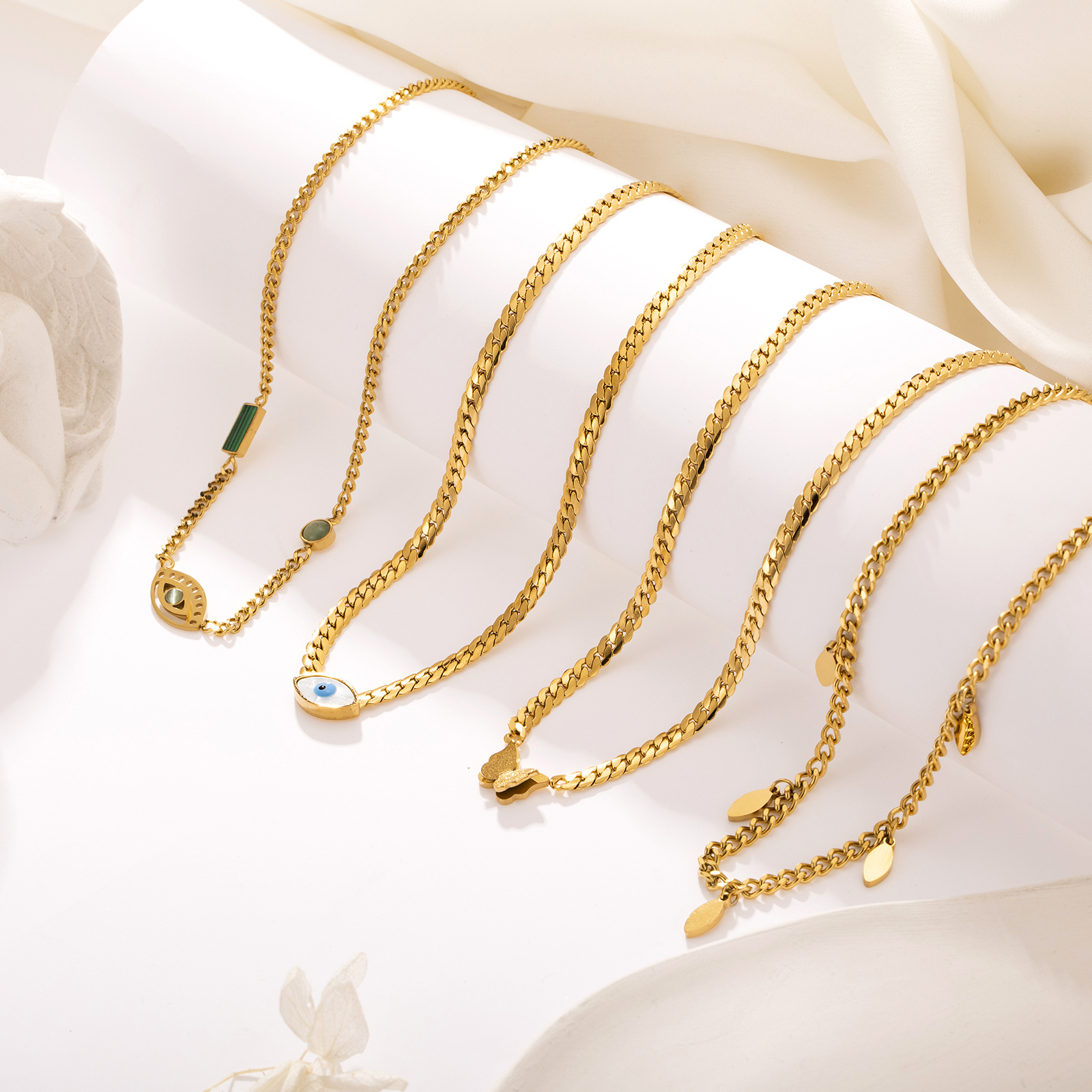 Fashion Eye Butterfly Titanium Steel Plating Inlay Shell Zircon Necklace 1 Piece