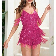 L 82290 Feathered V-Neck Dress ��ë�����B��ȹ �羳�W��