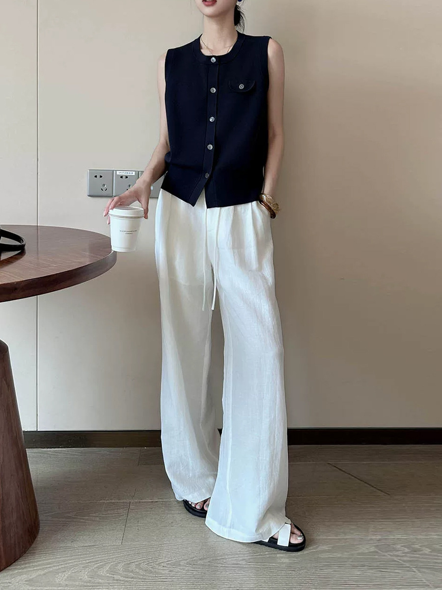 Áo len cardigan không tay nữ mùa hè cao cấp, chất liệu mỏng nhẹ — Xanh lông mòng đen chi tiết 1