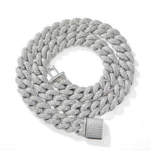 European and American Cross-Border Fashion S925 Sterling Silver Cuban Bracelet Inlaid with Moissanite 12mm Bubble Cross-Border Manufacturer Wholesale