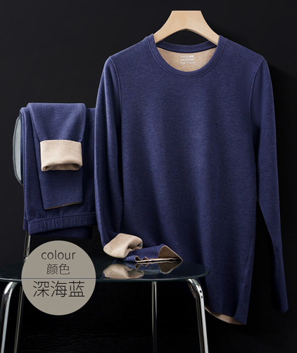 Men's winter silk wool plus velvet thickened thermal underwear set double-sided brushed anti-cold and heating autumn clothes and long trousers