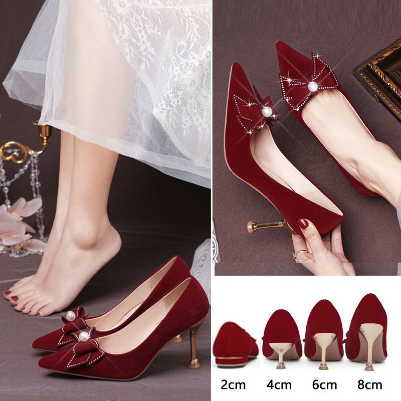 Chinese style Xiuhe dress red high heels women's elegant hexiu wedding dress two-way wear not tired foot feeling wedding bridal shoes Chinese style Xiuhe dress red high heels women's elegant hexiu wedding dress two-way wear not tired foot feeling wedding bridal shoes