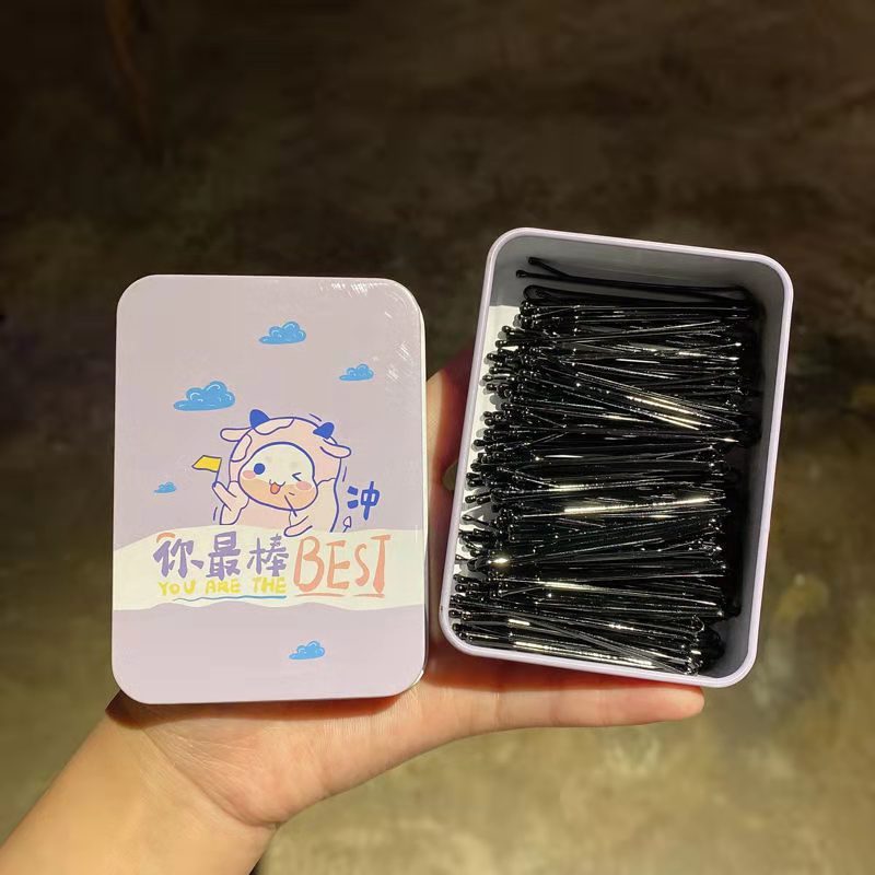 ヘアクリップ一字クリップシンプル黒ヘアクリップ小髪クリップ固定髪飾り女性スチールクリップu型クリップ|undefined
