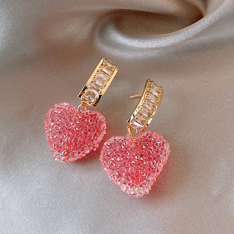 19g Weight Artificial Gemstones Inlay Material Drop Earrings Classification 1 Pair Quantity 1 Pair Simple Style Heart Shape Inlay Alloy Artificial Gemstones Drop Earrings