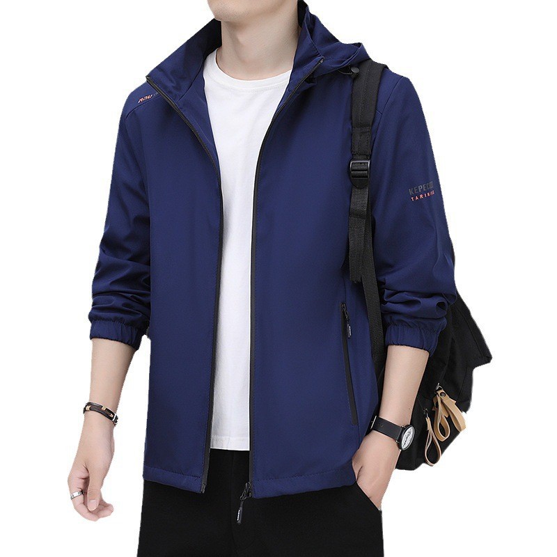 Chaqueta informal de primavera y otoño para hombre, cortavientos deportivo juvenil, abrigo holgado con capucha estilo coreano, top fino con cuello alto, moderno.