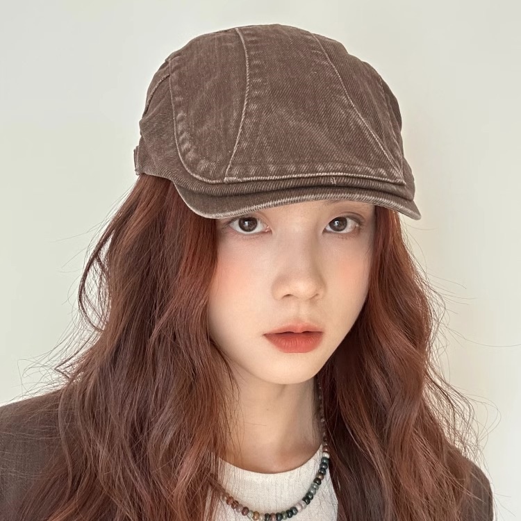 高级感水洗牛仔帽子女辣妹百搭鸭舌贝雷帽新款美式复古做旧前进帽|undefined