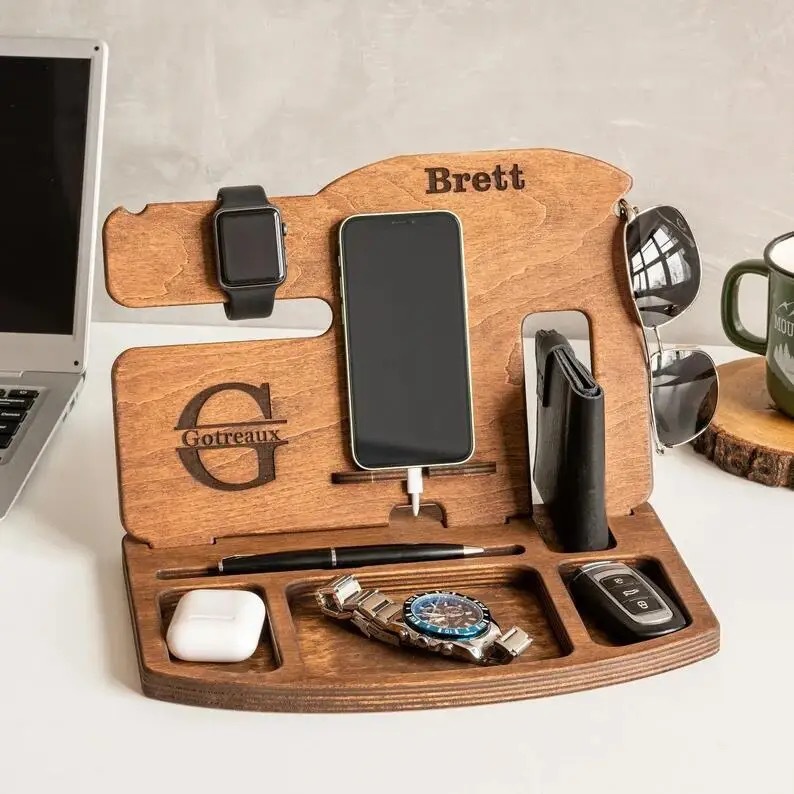 Soporte de expansión para teléfono móvil de madera de escritorio, gafas de reloj multifunción, auriculares, soporte de almacenamiento de madera, soporte para teléfono móvil de madera maciza