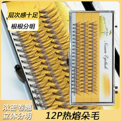 稻草人假睫毛卷翹濃密 萌朔兒12根朵毛女自然貂絨單簇自嫁接睫毛