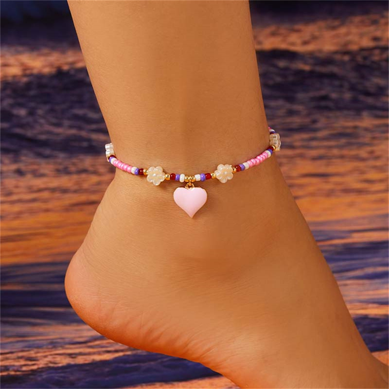 8g Weight Anklet Classification 1 Piece Quantity Holiday, Beach Occasion Seed Bead Material Heart Shape Pattern All Seasons Season Women's Gender Simple Style, Classic Style Style Wholesale Jewelry Simple Style Classic Style Heart Shape Seed Bead Anklet 20