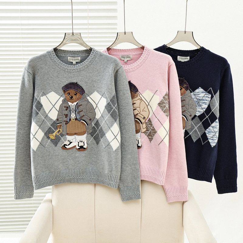 2025 New Autumn and Winter Women's Preppy Style Rhombus Jacquard Knitwear Round Neck Knitwear Ttkw258Tcfk 2025 New Autumn and Winter Women's Preppy Style Rhombus Jacquard Knitwear Round Neck Knitwear Ttkw258Tcfk