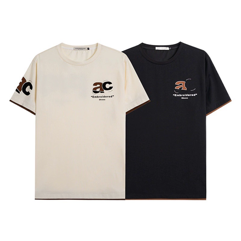 [Clearout/все размеры] T1058 Мужская футболка большого размера в гонконгском стиле из двух частей с заниженными плечами и круглым вырезом с вышивкой и короткими рукавами для мужчин