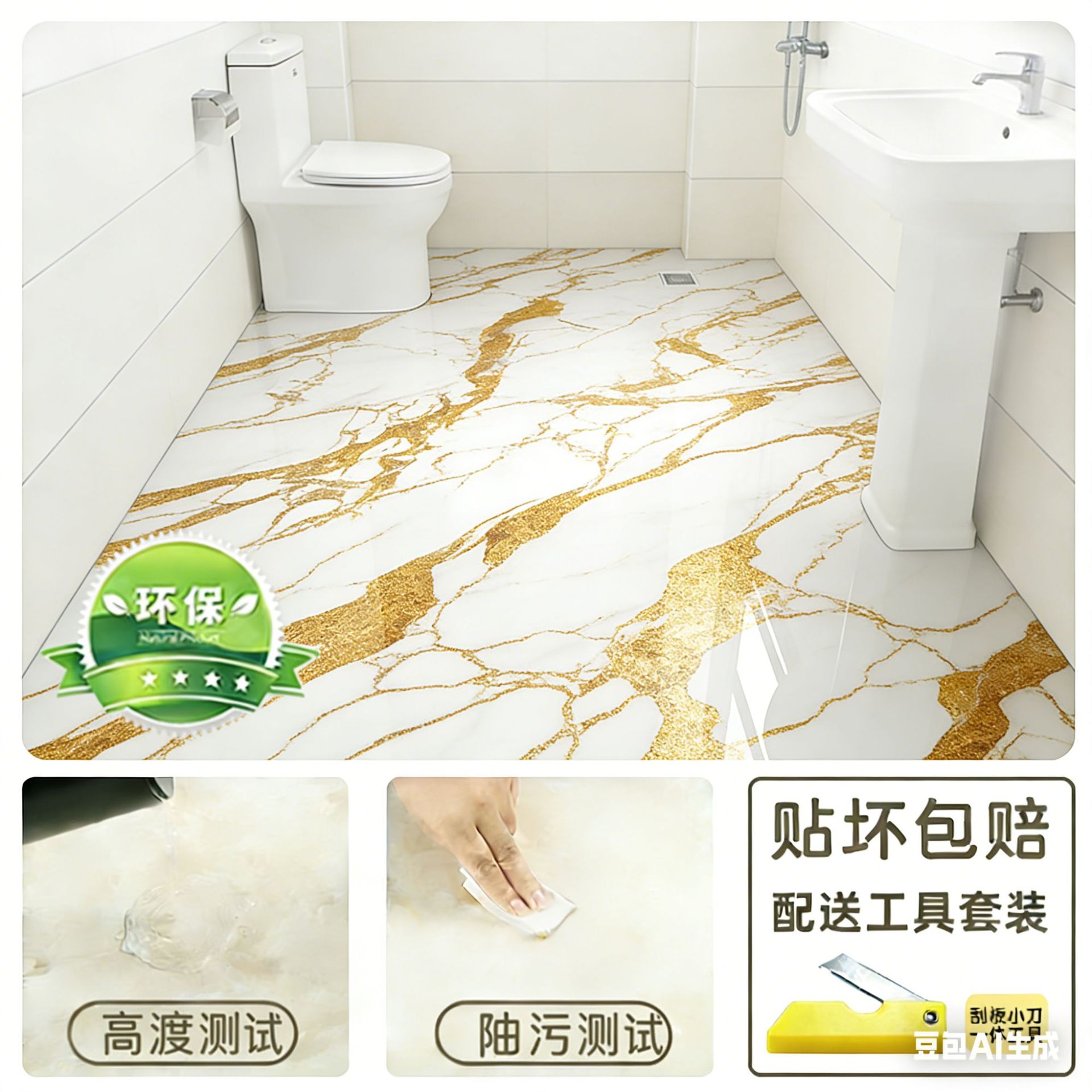 Pegatinas de suelo impermeables para inodoros, renovaciones de suelo para inodoros, pegatinas de baldosas de cerámica transformadas, pegatinas de piso engrosadas, autoadhesivas y antideslizantes