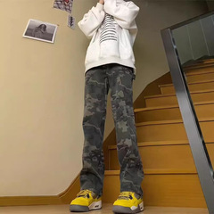 メンズアメリカン迷彩ジーンズメンズ春秋パンツ耐摩耗性ストレートルーズオーバーオール紳士服ティーンエイジャー