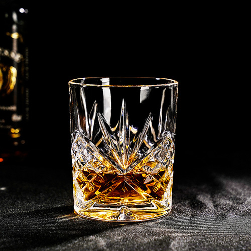 Light luxury gold edge vertical strip large whiskey lead-free glass cup home red wine and strong beer glass water cup set