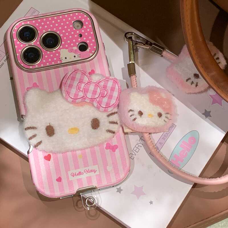 Cute Cartoon Kt Cat Suitable for Iphone16Promax Mobile Phone Case Apple 17 Large Window 15 Plush Protective Cover