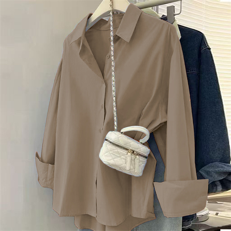 Women's Blue Shirt Elegant New Design Casual Loose Fit Long Sleeved Shirts For Layering Outerwear_ecoleips.com