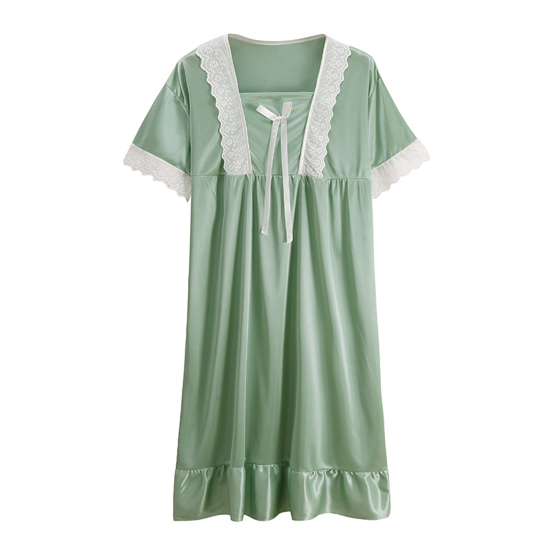 2024 pijama de verano delgado seda de hielo mediano largo de manga corta pijama de seda de simulación princesa muñeca de viento cuello ropa para el hogar