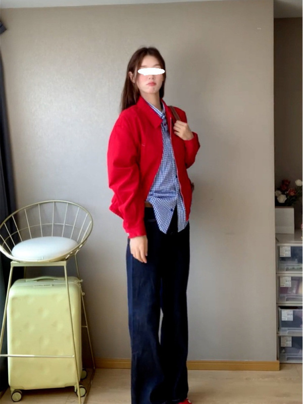美式复古红色哈灵顿夹克外套女秋季2025新款小个子早秋休闲上衣潮|undefined