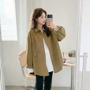 Spring and Autumn maternity clothes Korean style maternity coat shirt coat loose plus size mid-length cardigan simple solid color lapel