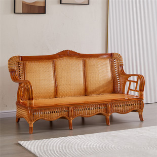 ll Rattan Sofa Three-seat Living Room Natural Real Rattan Furniture Combination Solid Wood Rattan Sofa Five-piece Set Balcony Leisure