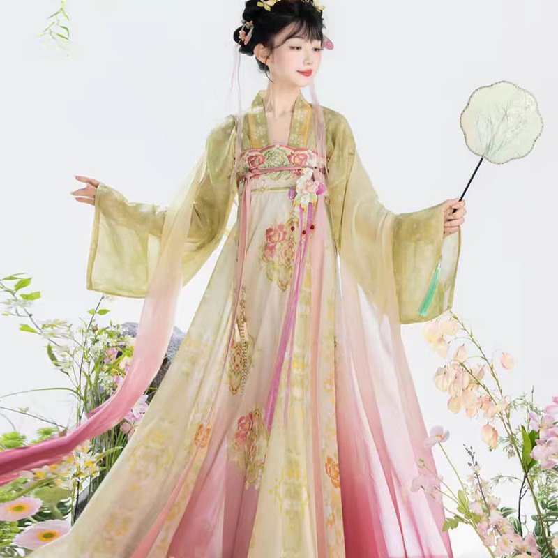 Spring and Summer Hanfu for Women 【Taoxi Xiao】Tang-Style High-Waisted Floral Embroidery Gradient Color Hanfu Daily Wear Ruqun Spring and Summer Hanfu for Women 【Taoxi Xiao】Tang-Style High-Waisted Floral Embroidery Gradient Color Hanfu Daily Wear Ruqun