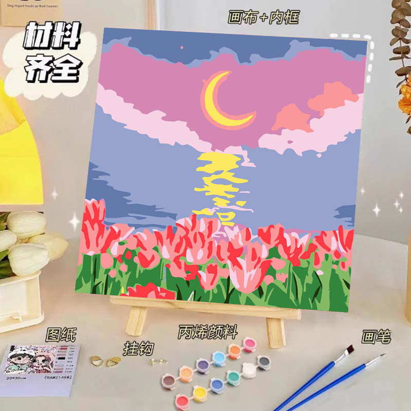 Pintura al óleo digital de bricolaje, dibujos animados para niños, pinturas para colorear hechas a mano, lindos puestos de animación curativos, comercio exterior transfronterizo