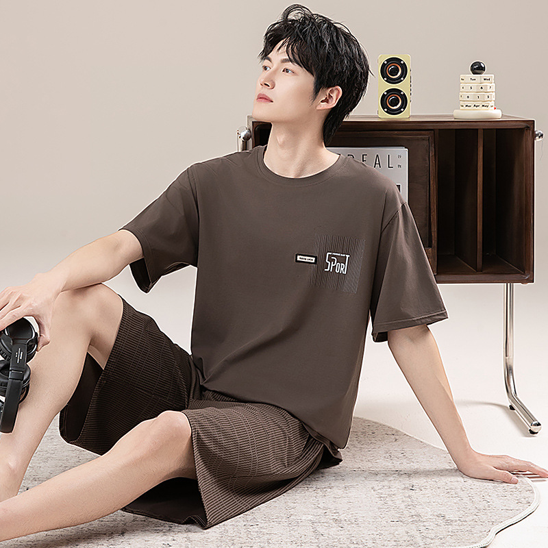 남성 잠옷 여름 순면 대형 반팔 반바지 얇은 면 루즈 슈트 여름 착용 가능 홈웨어
