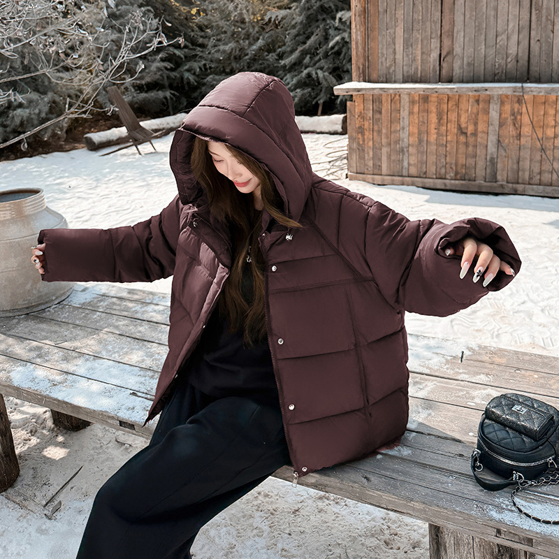 连帽高端短款棉服女2025冬季新款小个子面包服加厚宽松羽绒棉外套|undefined