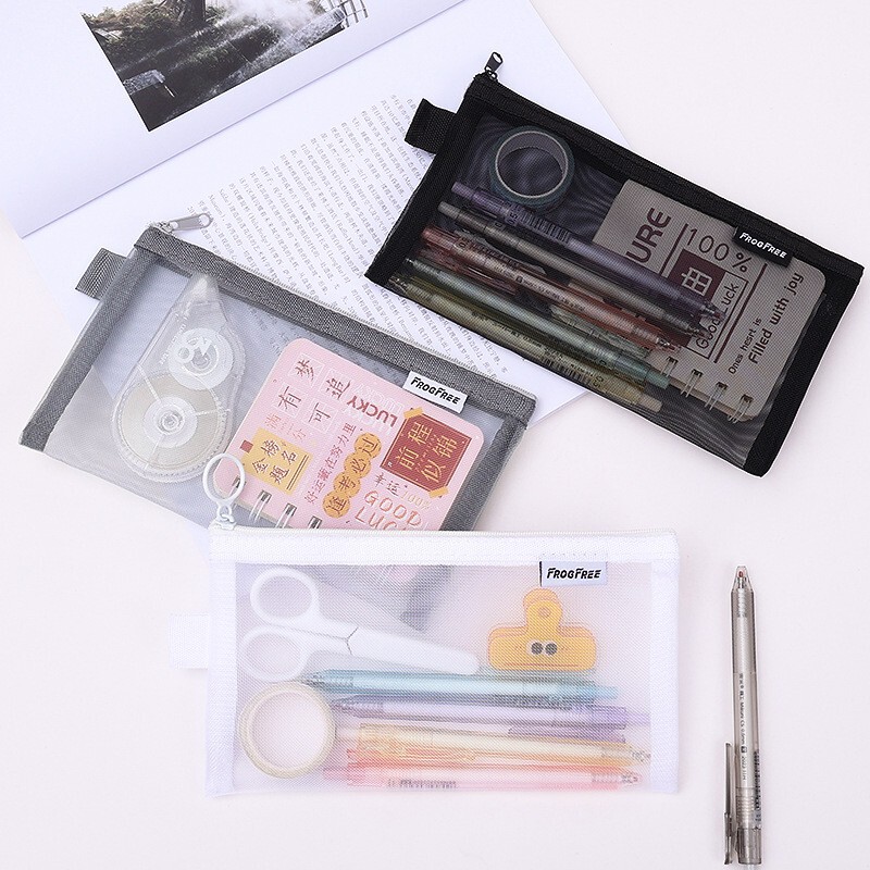 シンプルな透明メッシュ学生試験専用筆袋鉛筆バッグ文具収納ジッパー情報ファイル指導バッグ|undefined