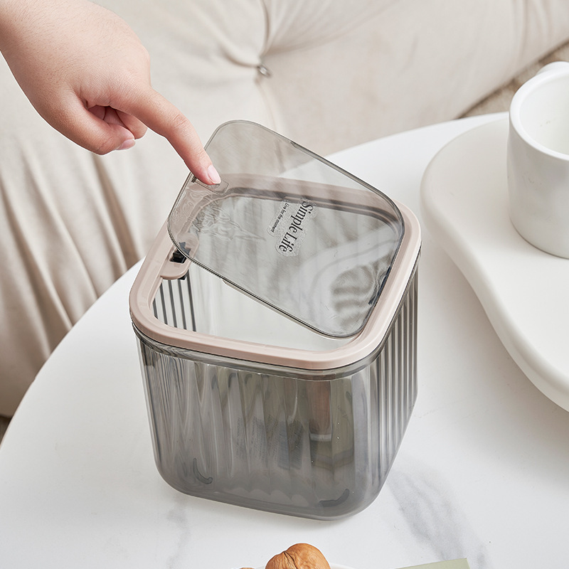 Multi-functional push-type desktop cosmetic storage bucket high-value transparent mini wastebasket office trash can