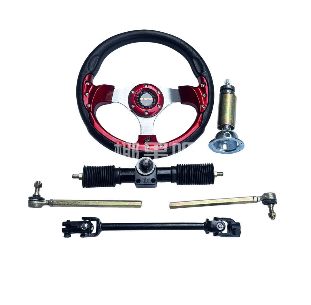 Modified Go-Kart Parts, Self-Made Four-Wheel Electric Vehicle Steering Kit, Aluminum Steering Gear with 32cm Steering Wheel